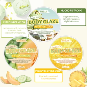 Detailed set of pistachio, melon, and pineapple body glaze creams for silky skin