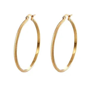 Classic 18K gold-plated stainless steel hoop earrings with elegant rhombus texture pattern