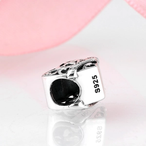 S925 sterling silver hollow heart charm with vintage finish for DIY charm bracelets