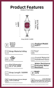 Details zur Luxus-Quarzuhr mit quadratischem burgunderrotem Zifferblatt und Legierung