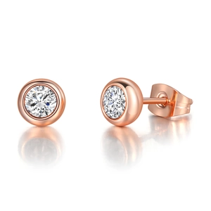 Rose gold 4mm round cubic zirconia stud earrings with bezel setting and butterfly backing