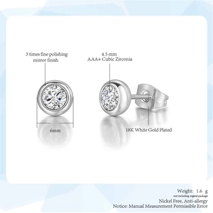 Detailed specs of 4mm cubic zirconia stud earrings with 18K white gold plating