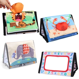 Infant Tummy Time Mirror Cloth Book Foldable Standing Sensory Educational Toy Polyester Fabric High Contrast Animal Patterns