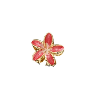 Romantic bohemian frangipani hair claw clip with pink gradient flower and gold metal frame
