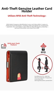 Details der RFID-Ledergeldbörse mit orangener Innenseite und Metall-Geldklammer