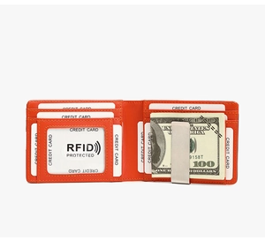 Cartera de piel naranja con RFID clip para billetes de acero y ranuras para tarjetas