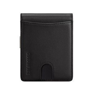 Portafoglio RFID sottile in pelle nera con slot per carte e logo in rilievo