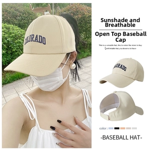Detail view of khaki ponycap with Colorado embroidery and open top design for women