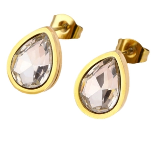 Elegante 18k vergulde roestvrijstalen druppeloorbellen met heldere zirkoniasteentjes