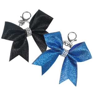 Bow Keychain Bag Charm Glitter Faux Leather Sparkling Rhinestone Decorative Accessories For Handbags Women Girls Elegant