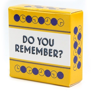Front view of yellow Truth or Dare box with Do You Remember and clock graphics