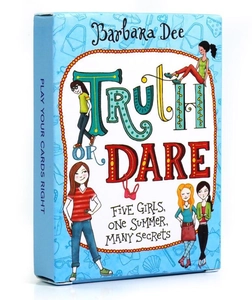 Detailed view of Truth or Dare card game packaging featuring five cartoon girls on blue box