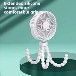 Close-up of flexible white silicone tripod stand on a portable octopus mini turbo fan