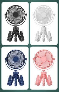 Octopus tripod portable fan shown in four color options black white pink and deep blue