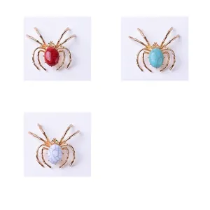 Vintage spider brooch set in red, blue, and white marble texture alloy finish