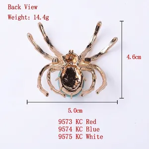 Golden spider brooch with blue gemstone, 5.0x4.6cm, 14.4g, available in Red, Blue, White
