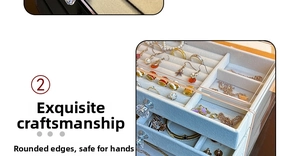 Detail view of smooth rounded edges on clear acrylic and velvet jewelry storage drawers