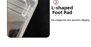 Detail of L-shaped non-slip feet on acrylic storage box for stable and secure stacking