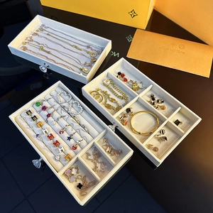 Luxury 3-layer acrylic velvet jewelry organizer box with three functional drawer trays