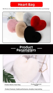 Detailed view of plush heart-shaped bags with soft faux fur texture and gold chain straps