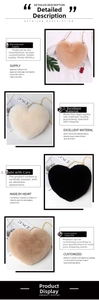 Detailed grid view of plush heart-shaped crossbody bags with gold chains in four colors