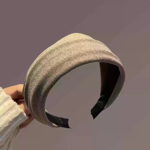 Serre-tête éponge large doré champagne avec tissu plissé scintillant et doublure