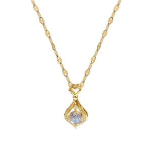 Gold-plated teardrop necklace with opal-style stone and micro-pave cubic zirconia