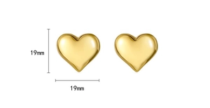 Vista dettagliata delle dimensioni di un orecchino a cuore dorato metallico da 19mm