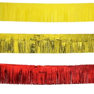 Shiny fringe tinsel garland banners for party backgrounds in gold, yellow and red colors