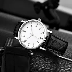 Men Quartz Watch Minimalist Business Casual Analog Wristwatch Alloy Case Faux Leather Strap Classic Roman Numeral Dial