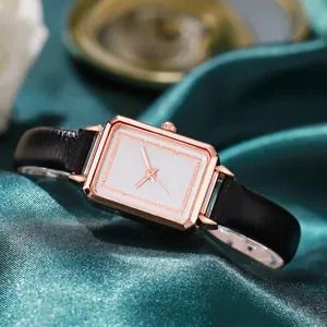 Vintage Rectangular Quartz Watch For Women With PU Leather Strap Alloy Case Mineral Glass Elegant Square Wristwatch