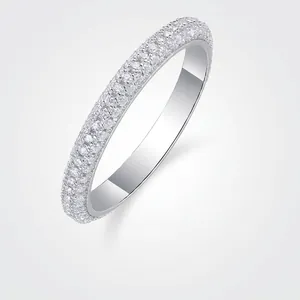 925 Sterling Silver Triple Row Moissanite Eternity Ring For Women Pave Moissanite Wedding Anniversary Band Jewelry Gift