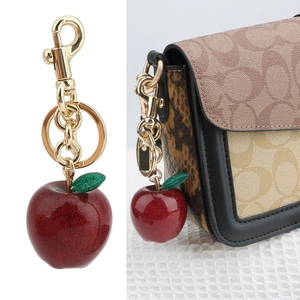 Apple Fruit Keychain Red Glitter Resin Bag Charm Gold Tone Alloy Leaf Pendant Cute Novelty Keyring For Women Girls Gift