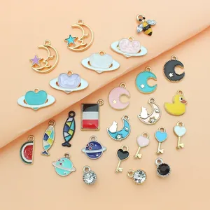 DIY Alloy Enamel Charms Pendants Moon Star Heart Planet Fruit Animal For Jewelry Making Handcrafted Jewelry Decoration