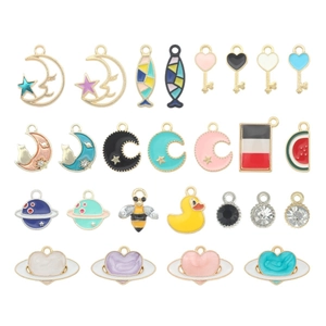 Assorted colorful enamel zinc alloy moon and star pendants for DIY jewelry making