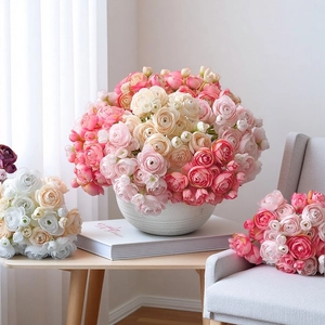 Artificial Ranunculus Flower Bouquet Realistic Satin Hand-Tied Flowers For Wedding Home Decor Photography Props Decor
