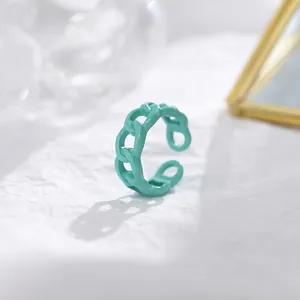 Mint green hollow chain ring with a matte finish and adjustable open design