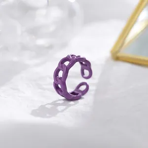 Detail shot of purple matte chain-link open ring showing its unique artistic texture