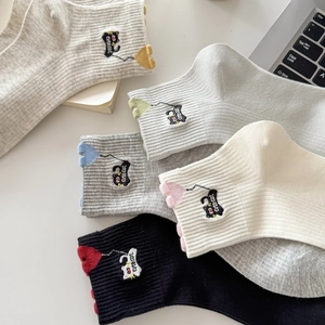 Women's cotton socks with 3D cat ear embroidery and 'Cute Cat' heart pattern