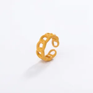 Adjustable yellow chain link open ring with trendy macaron matte finish candy color