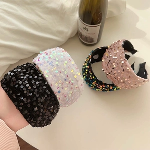 Fashion wide sequin headband set in black and pink for high skull top hairstyle styling