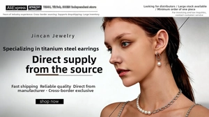Detailed view of titanium steel pearl earrings and matching necklace set on model