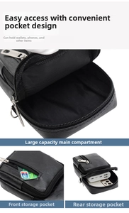 Vue détaillée du sac de téléphone en cuir PU noir avec compartiments zippés multiples