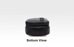 Vue détaillée de la base en cuir noir texturé avec coutures renforcées et design compact