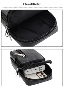 Vue intérieure d'un sac bandoulière en similicuir pour téléphone et batterie externe