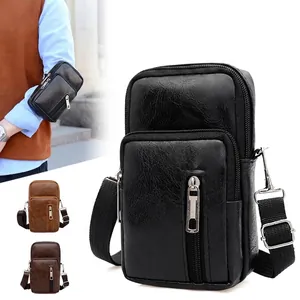 Sacoche bandoulière tendance en cuir PU pour homme, couleurs noir, marron et café
