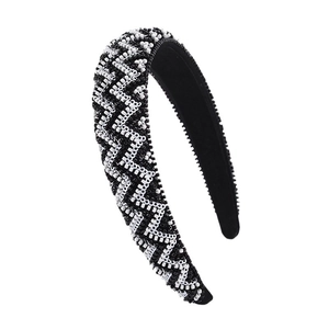 Serre-tête rembourré chic avec strass noirs et blancs en motif de vagues en V