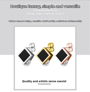 Three-color square stud earring set with zircons in silver, gold, and rose gold finish