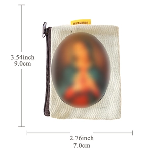 Compact beige canvas rosary pouch with double-sided pattern and INCAMMINO label