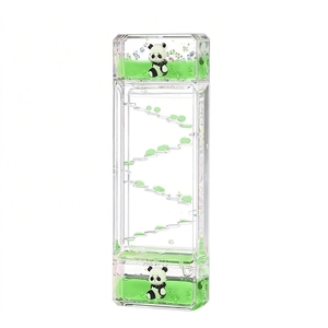 Panda liquid motion bubbler desk ornament with green oil drops and cute panda figures